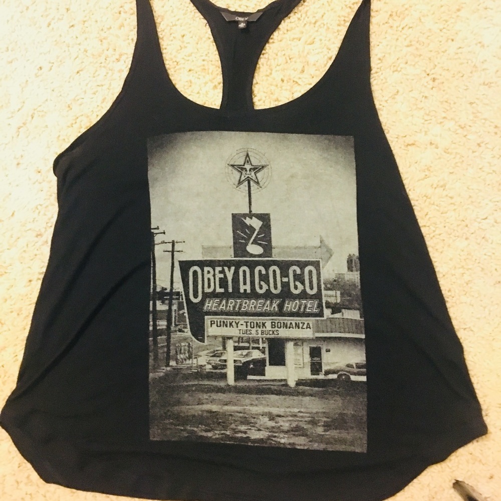 Super cool Obey top, size small.
